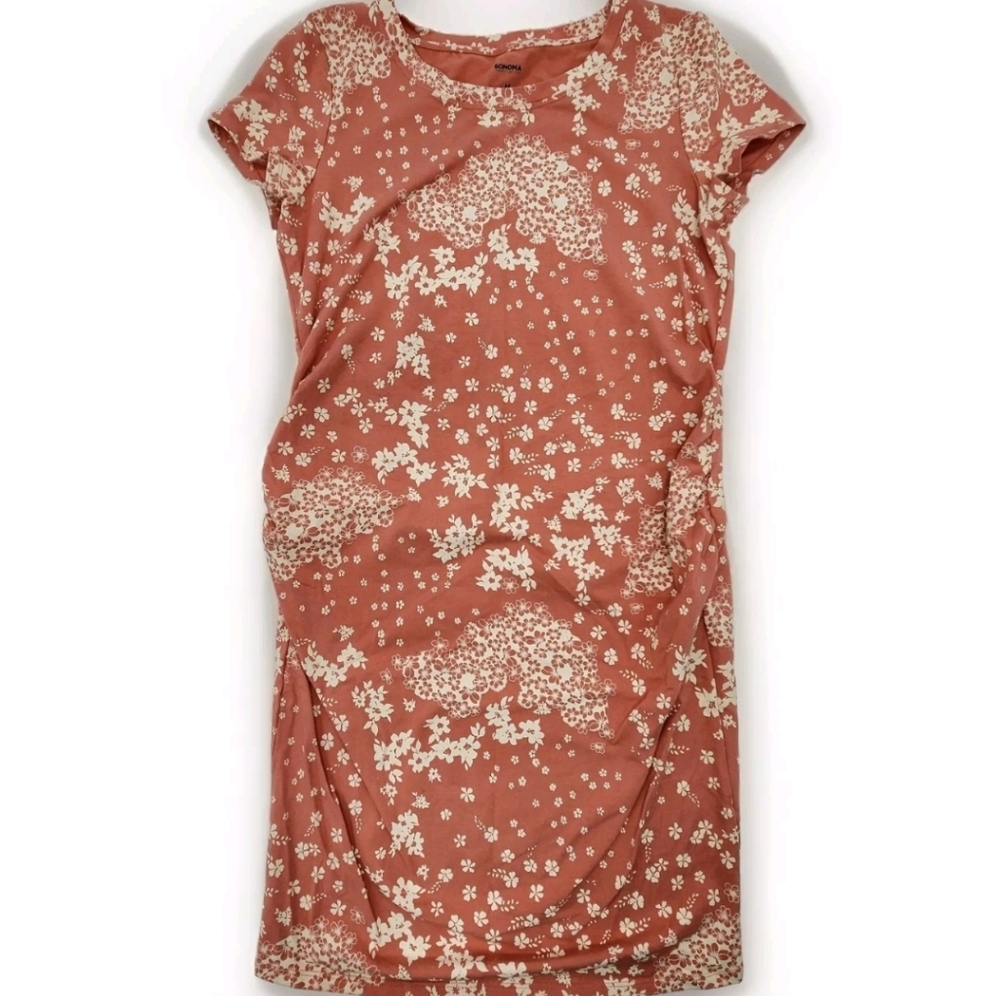 Sonoma Floral T-shirt Dress Size Medium Colors Coral and White